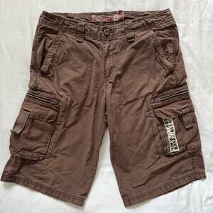 VTG fishbone Cargo Shorts Brown Y2K Tactical Multi Pocket Gorpcore Grunge Sz M